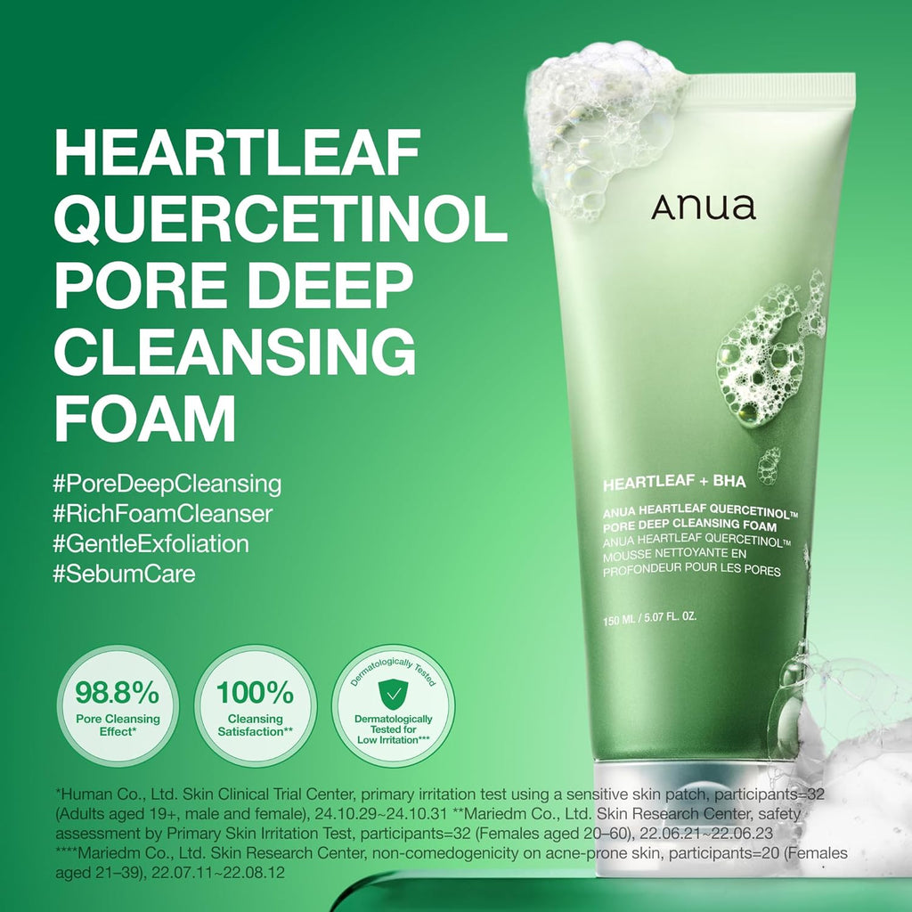 Heartleaf Quercetinol Pore Deep Cleansing Foam, 5.07 Fl.Oz | Face Wash for Pore Refining Cleanser, Hydrating Daily Cleanser for Double Cleansing, Gentle Foaming with BHA, Korean Skincare