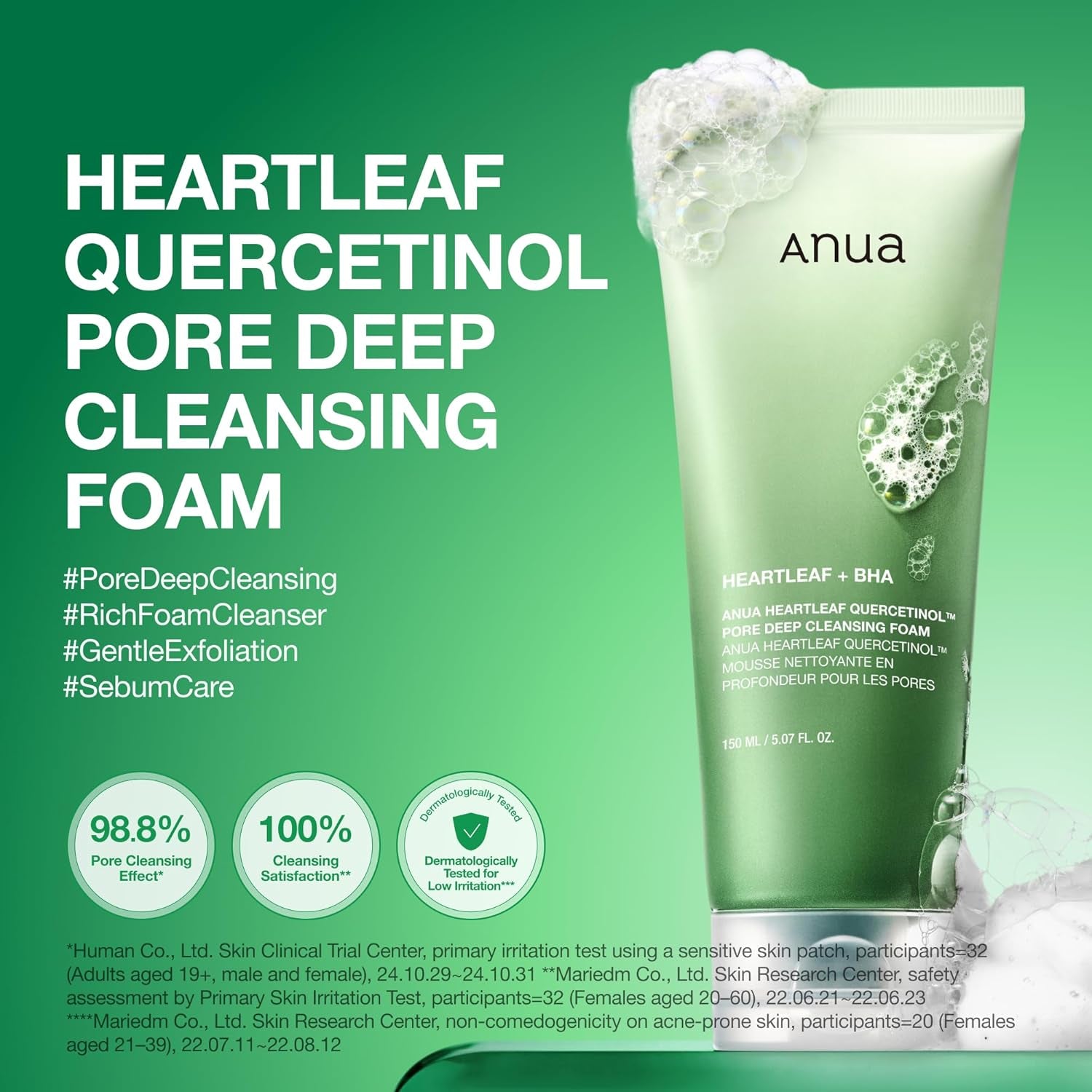 Heartleaf Quercetinol Pore Deep Cleansing Foam, 5.07 Fl.Oz | Face Wash for Pore Refining Cleanser, Hydrating Daily Cleanser for Double Cleansing, Gentle Foaming with BHA, Korean Skincare