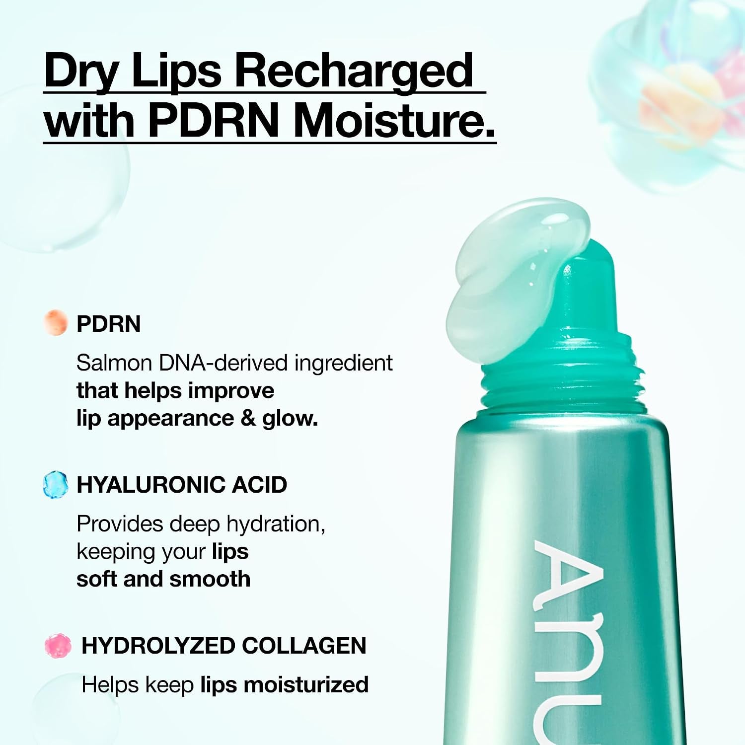 PDRN Lip Serum, 0.33 Fl.Oz | Long-Lasting Hydration for Dry Skin, Non-Sticky Moisturizing Lip Care with Salmon DNA, Hyaluronic Acid & Collagen