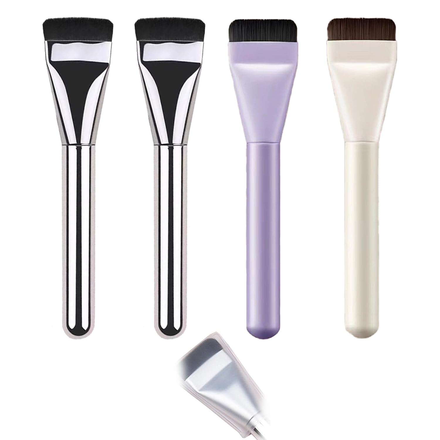 2Pcs Ultra Thin Blade Foundation Make-Up Makeup Brushes Thick Square Flawless Foundation Make-Up Makeup Brushes, Advanced Korean Mixed Face Cream Makeup Brushes (Metal, Purple, White)