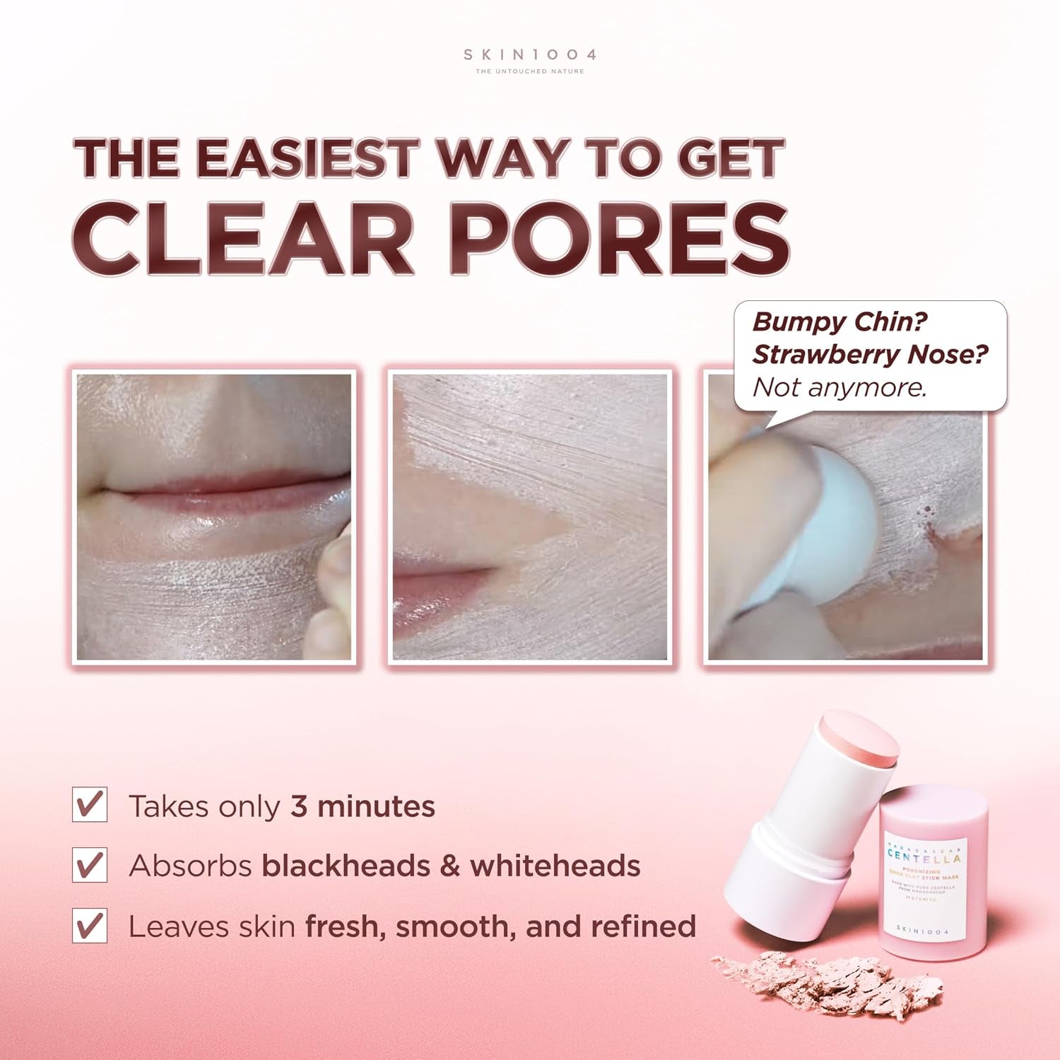 [Hudson'S Pick] Poremizing Quick Clay Stick Mask, Facial Clay Mask for Pores, Centella Clay Stick for Pore Minimizing, Pink Pore Mud Mask for Sebum Balance, Korean Skin Care, 0.95 Oz / 27G | Korean Clay Face Mask Stick with Centella and Kaolin for Pore Minimizing and Sebum Care, Travel Friendly, Korean Skin Care