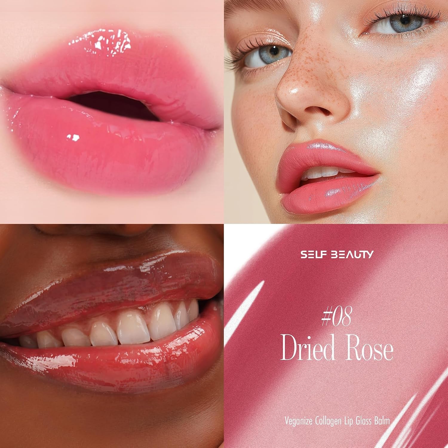 Veganize Collagen Lip Glass Balm - Hydrating Lip W/Hyaluronic Acid - Vegan Korean Lip Balm Moisturizing Lip Care – Lip Gloss Repair for Dry Cracked Lips 0.06 Oz (#8 Dried Rose)