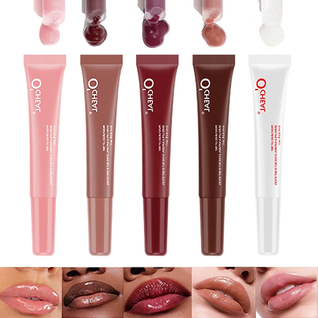 5Pcs Peptide Hydrating Lip Gloss Set,Lip Plumping Glossy Lip Balm,Instant Shine Natural Jelly Lip Gloss for Women