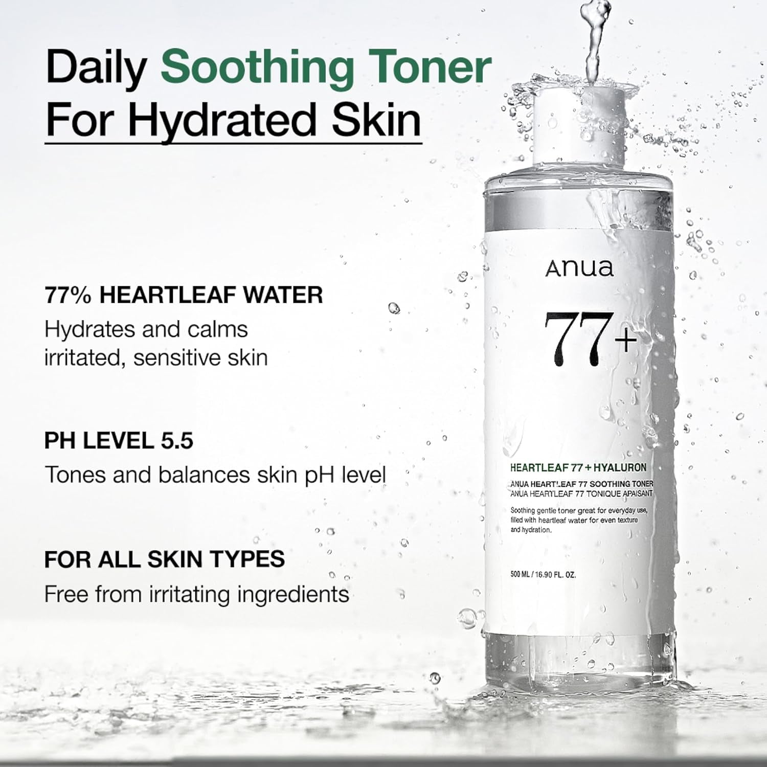Heartleaf 77 Soothing Toner, 8.45 Fl.Oz | Moisturizing & Calming Facial Toner for Glass Skin, Hyaluronic Acid, Lightweight Hydration for Sensitive Skin, Redness Relief