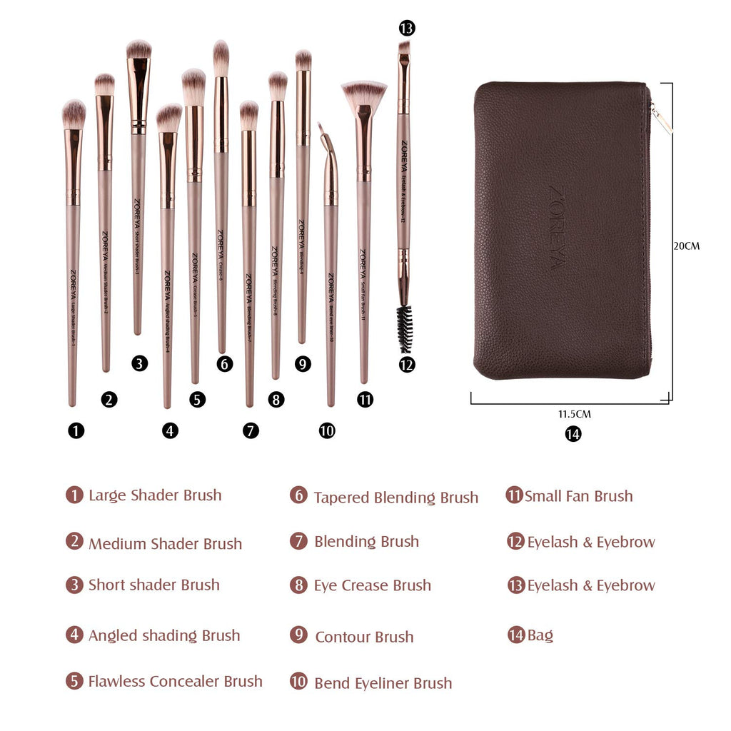 Eye Makeup Brushes, 12 Pcs Professional Eye Brush Set | Eyeshadow, Eyebrow, Blending, Fan, Eyelash Brush Set with Carrying Bag (Champagne Gold)