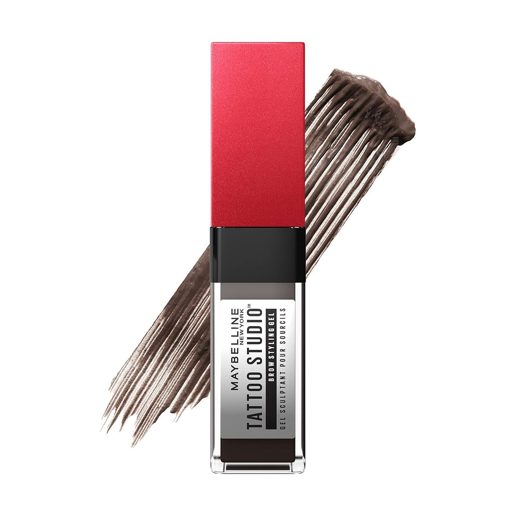 Maybelline Tattoo Studio Brow Styling Gel, Waterproof Eyebrow Make Up, Brow Tint for up to 36HR Wear, Medium Brown, 1 Count