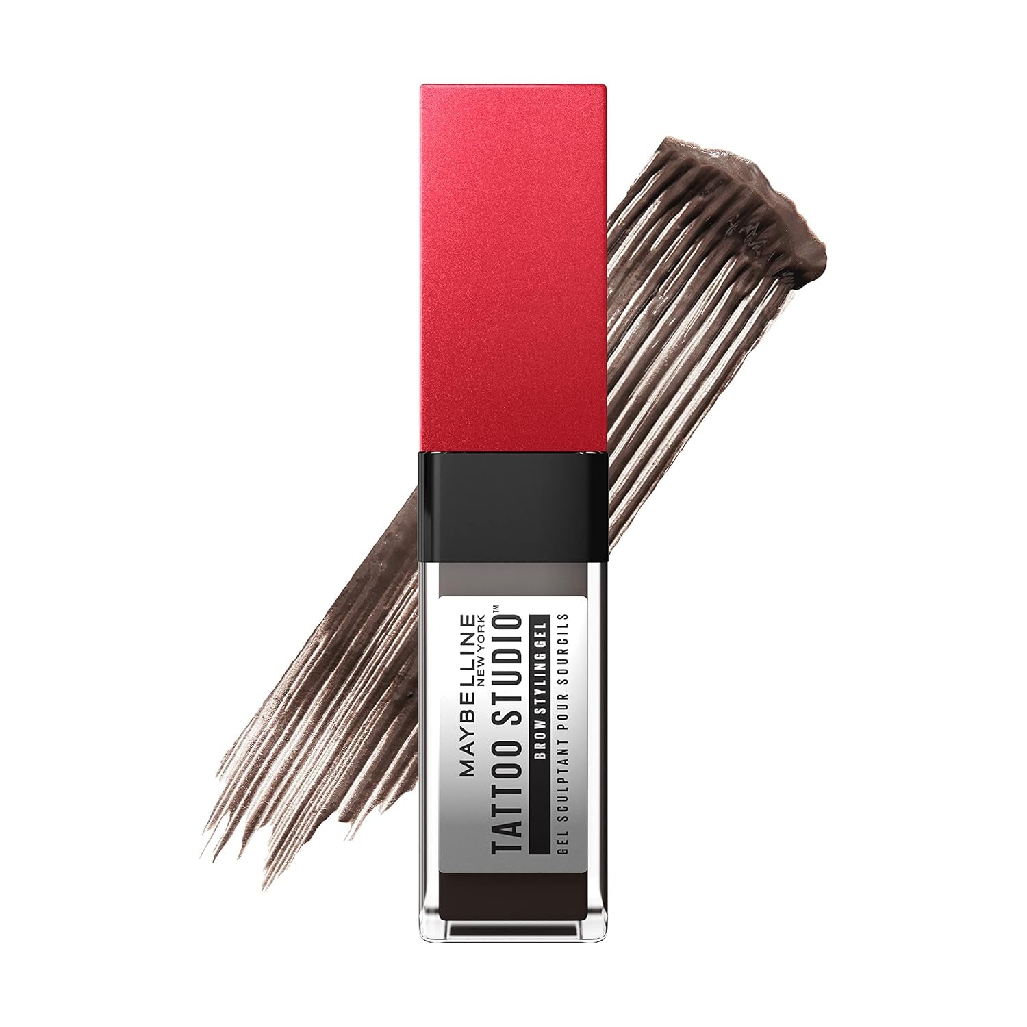 Maybelline Tattoo Studio Brow Styling Gel, Waterproof Eyebrow Make Up, Brow Tint for up to 36HR Wear, Medium Brown, 1 Count