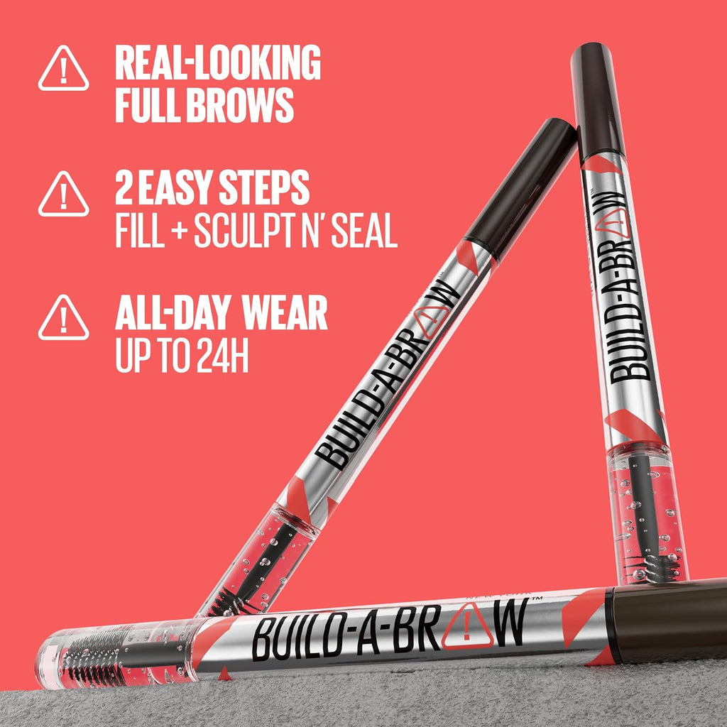 Maybelline Build-A-Brow 2-In-1 Brow Pen and Sealing Eyebrow Gel, Eyebrow Makeup for Real-Looking, Fuller Brows, Medium Brown, 1 Count