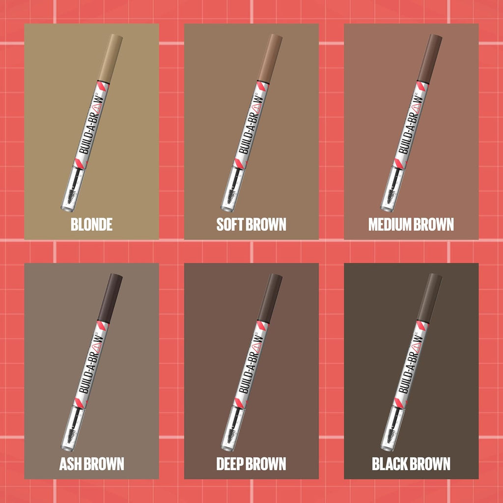 Maybelline Build-A-Brow 2-In-1 Brow Pen and Sealing Eyebrow Gel, Eyebrow Makeup for Real-Looking, Fuller Brows, Medium Brown, 1 Count
