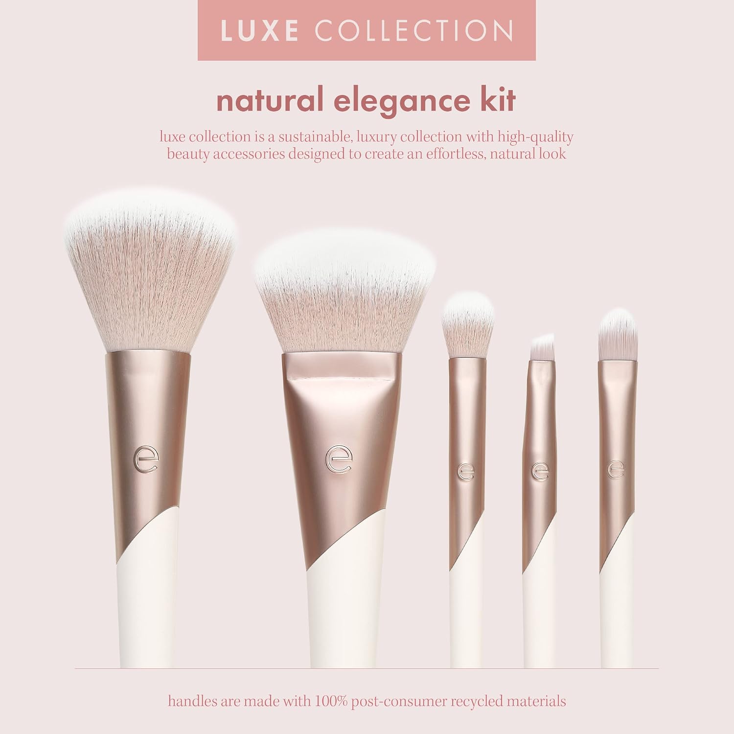 Luxe Natural Elegance Face Makeup & Foundation Brush Set | Full-Face Look with a Makeup Brush Set, Powder Brush and Blending Brush with Recycled Materials