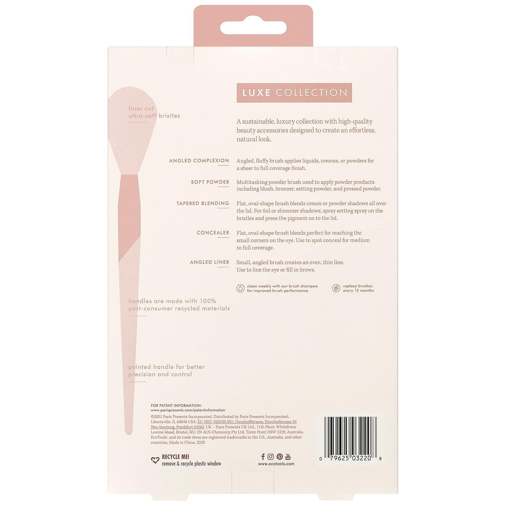 Luxe Natural Elegance Face Makeup & Foundation Brush Set | Full-Face Look with a Makeup Brush Set, Powder Brush and Blending Brush with Recycled Materials