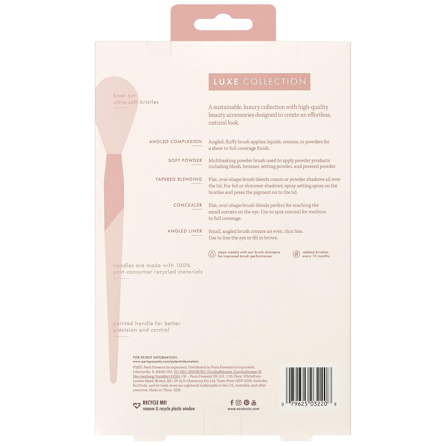 Luxe Natural Elegance Face Makeup & Foundation Brush Set | Full-Face Look with a Makeup Brush Set, Powder Brush and Blending Brush with Recycled Materials