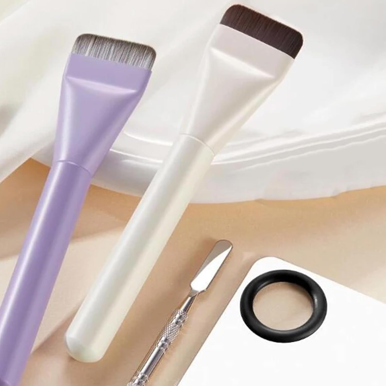 2Pcs Ultra Thin Blade Foundation Make-Up Makeup Brushes Thick Square Flawless Foundation Make-Up Makeup Brushes, Advanced Korean Mixed Face Cream Makeup Brushes (Metal, Purple, White)