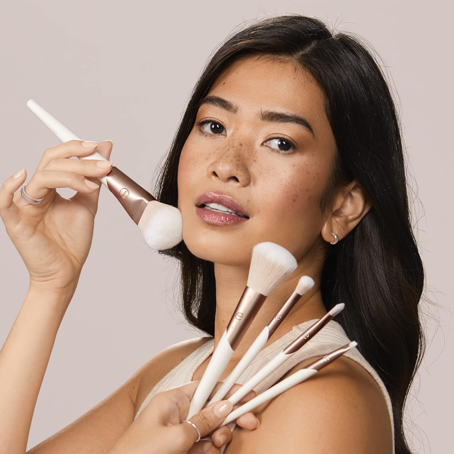 Luxe Natural Elegance Face Makeup & Foundation Brush Set | Full-Face Look with a Makeup Brush Set, Powder Brush and Blending Brush with Recycled Materials