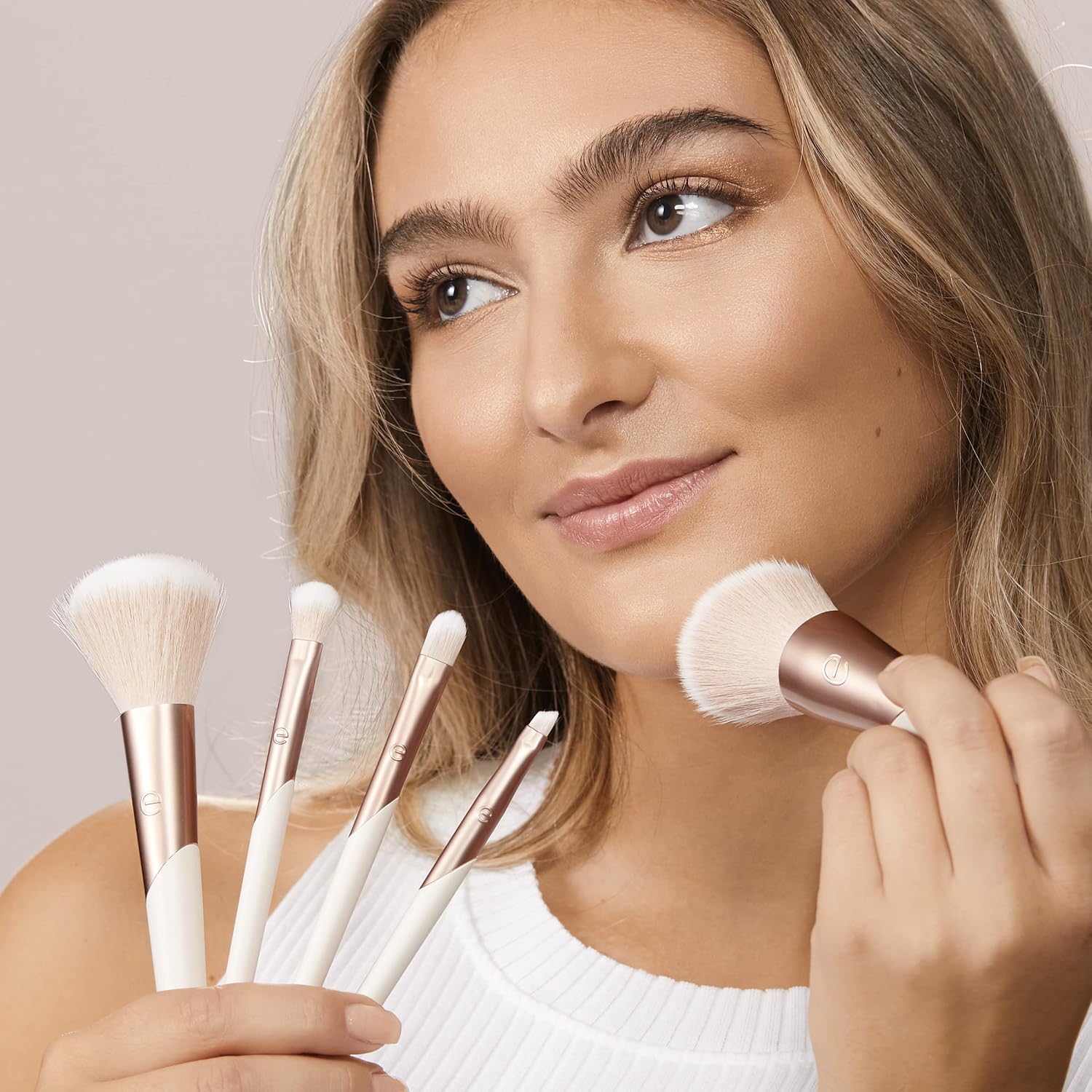 Luxe Natural Elegance Face Makeup & Foundation Brush Set | Full-Face Look with a Makeup Brush Set, Powder Brush and Blending Brush with Recycled Materials