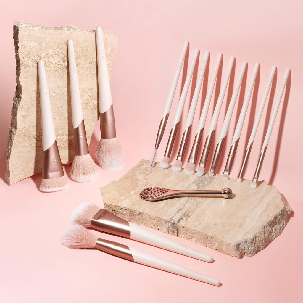 Luxe Natural Elegance Face Makeup & Foundation Brush Set | Full-Face Look with a Makeup Brush Set, Powder Brush and Blending Brush with Recycled Materials
