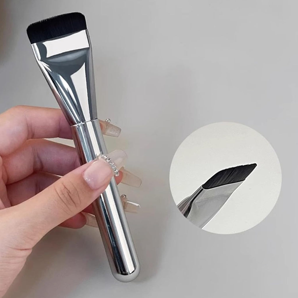 2Pcs Ultra Thin Blade Foundation Make-Up Makeup Brushes Thick Square Flawless Foundation Make-Up Makeup Brushes, Advanced Korean Mixed Face Cream Makeup Brushes (Metal, Purple, White)
