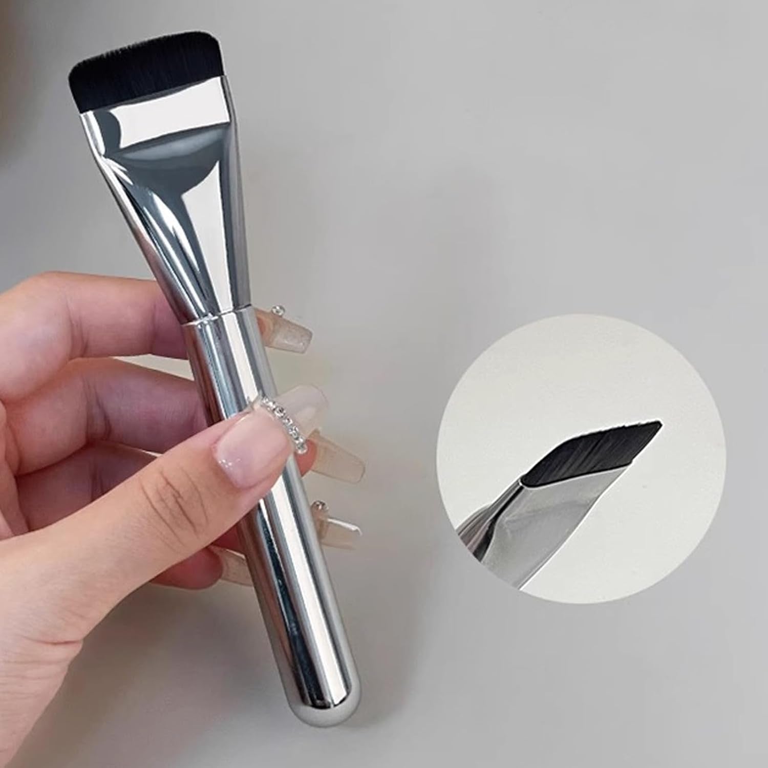2Pcs Ultra Thin Blade Foundation Make-Up Makeup Brushes Thick Square Flawless Foundation Make-Up Makeup Brushes, Advanced Korean Mixed Face Cream Makeup Brushes (Metal, Purple, White)