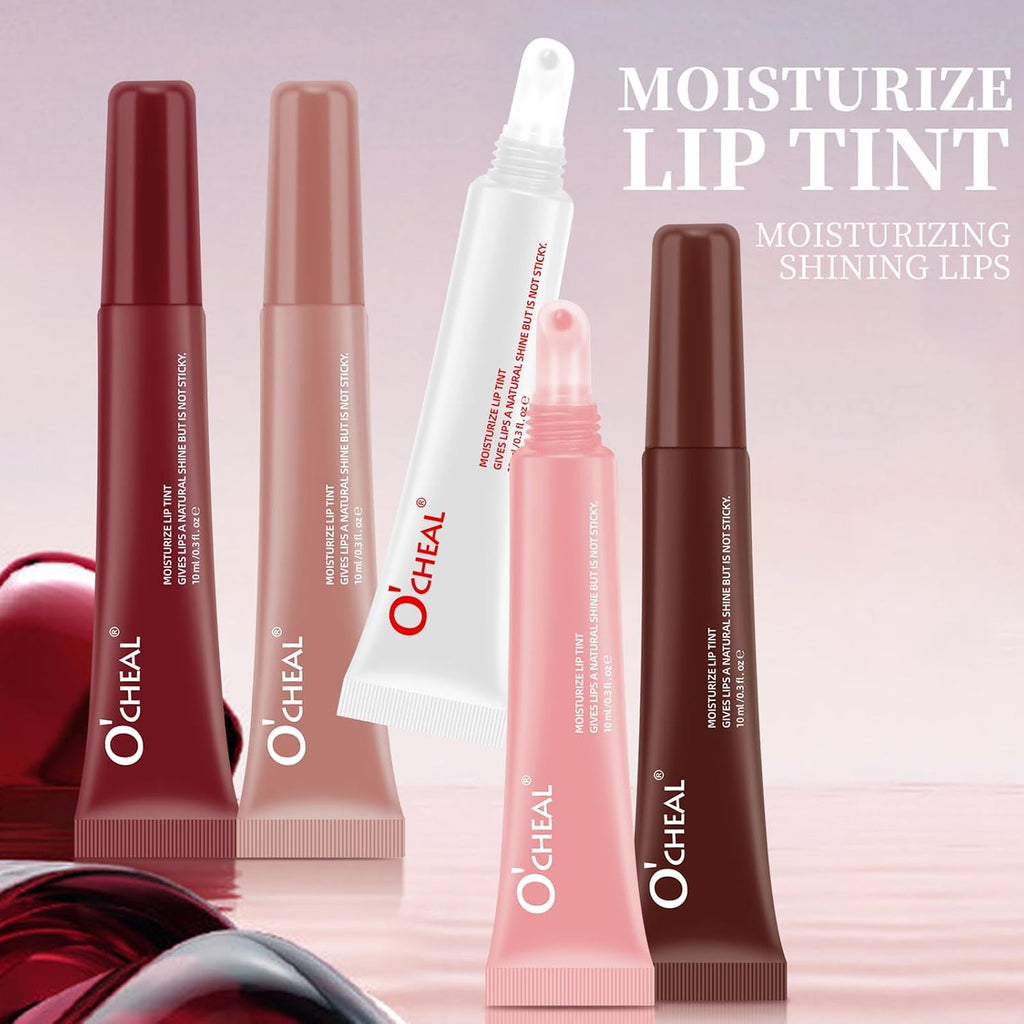 5Pcs Peptide Hydrating Lip Gloss Set,Lip Plumping Glossy Lip Balm,Instant Shine Natural Jelly Lip Gloss for Women