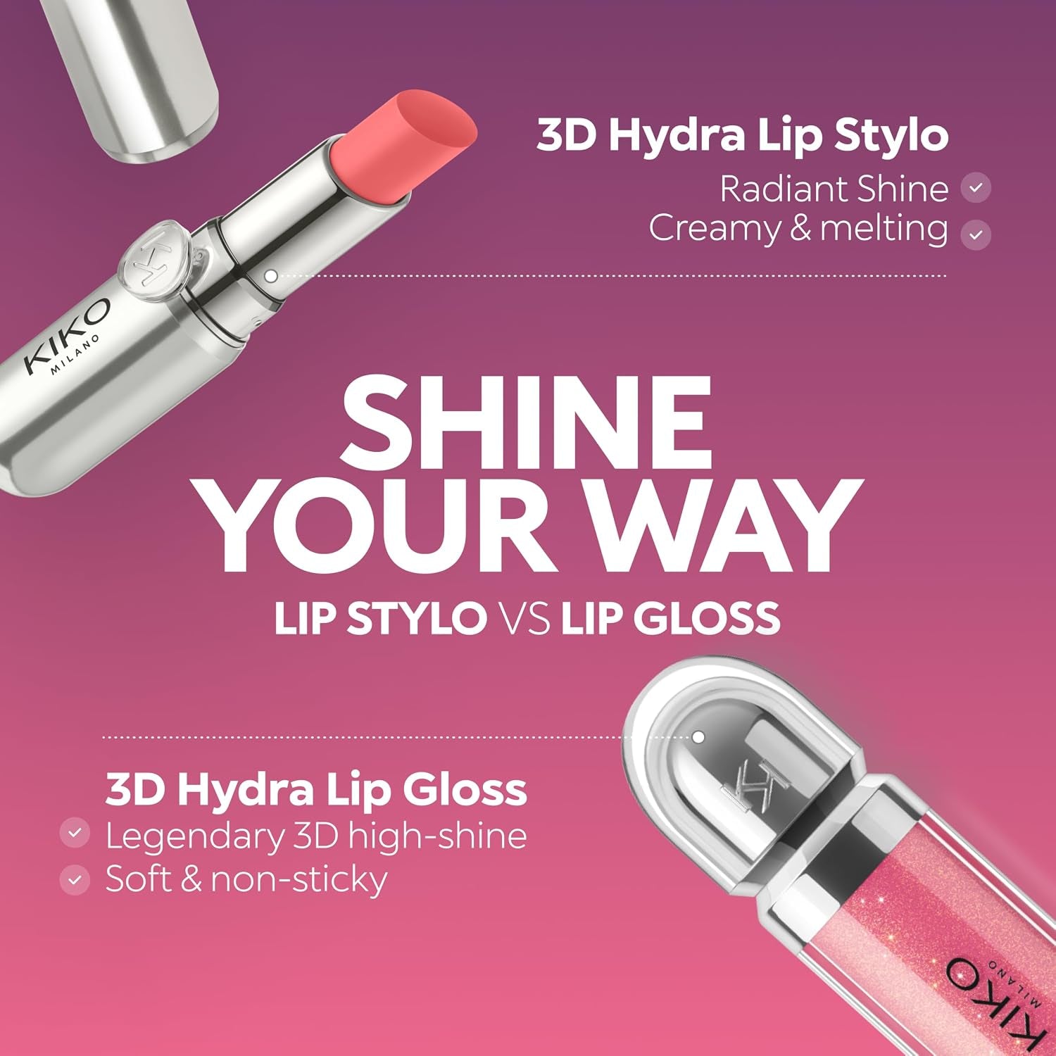 KIKO Milano 3D Hydra Lip Gloss – High Shine, Hydrating, Plumping, Non-Sticky, Moisturizing Lip Makeup