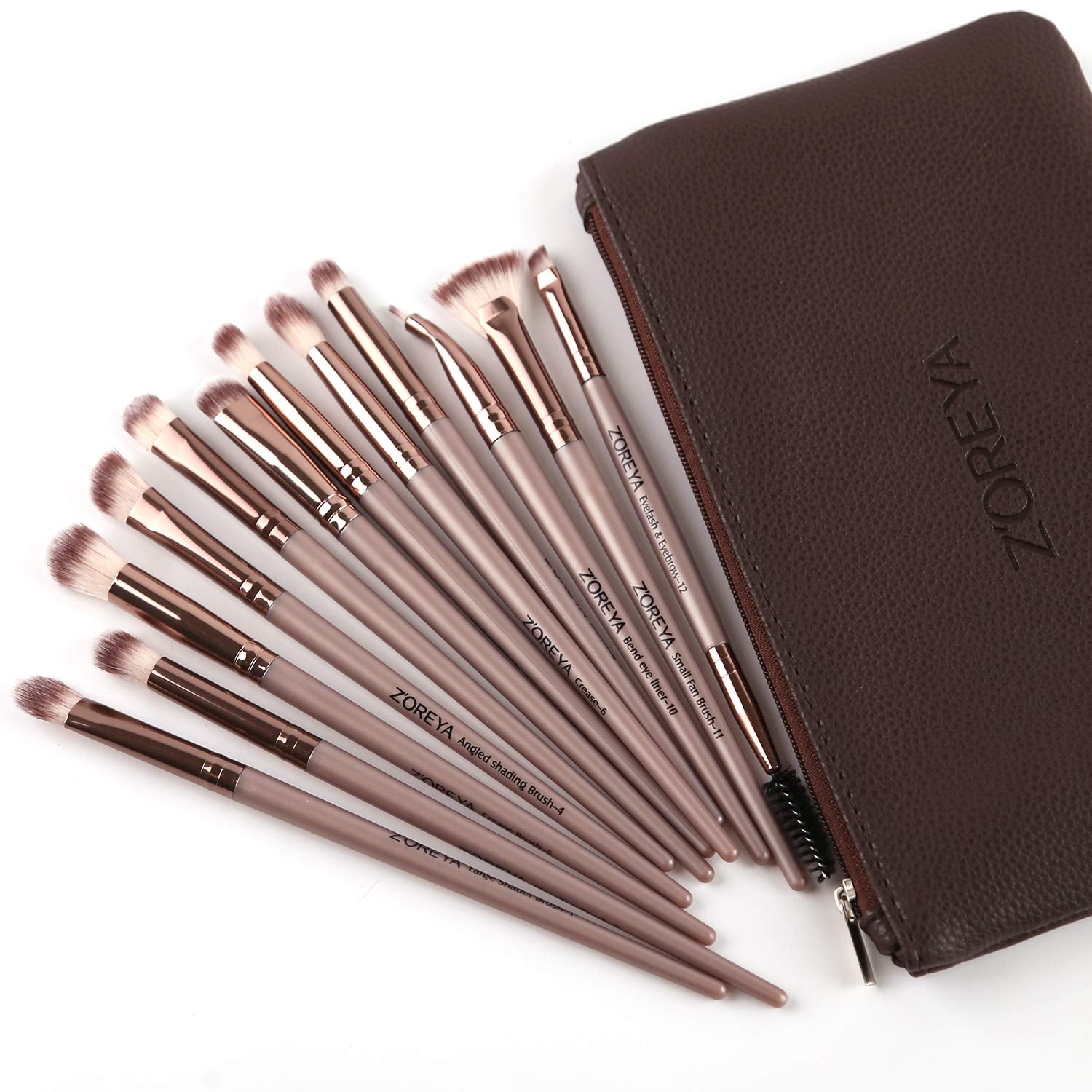 Eye Makeup Brushes, 12 Pcs Professional Eye Brush Set | Eyeshadow, Eyebrow, Blending, Fan, Eyelash Brush Set with Carrying Bag (Champagne Gold)