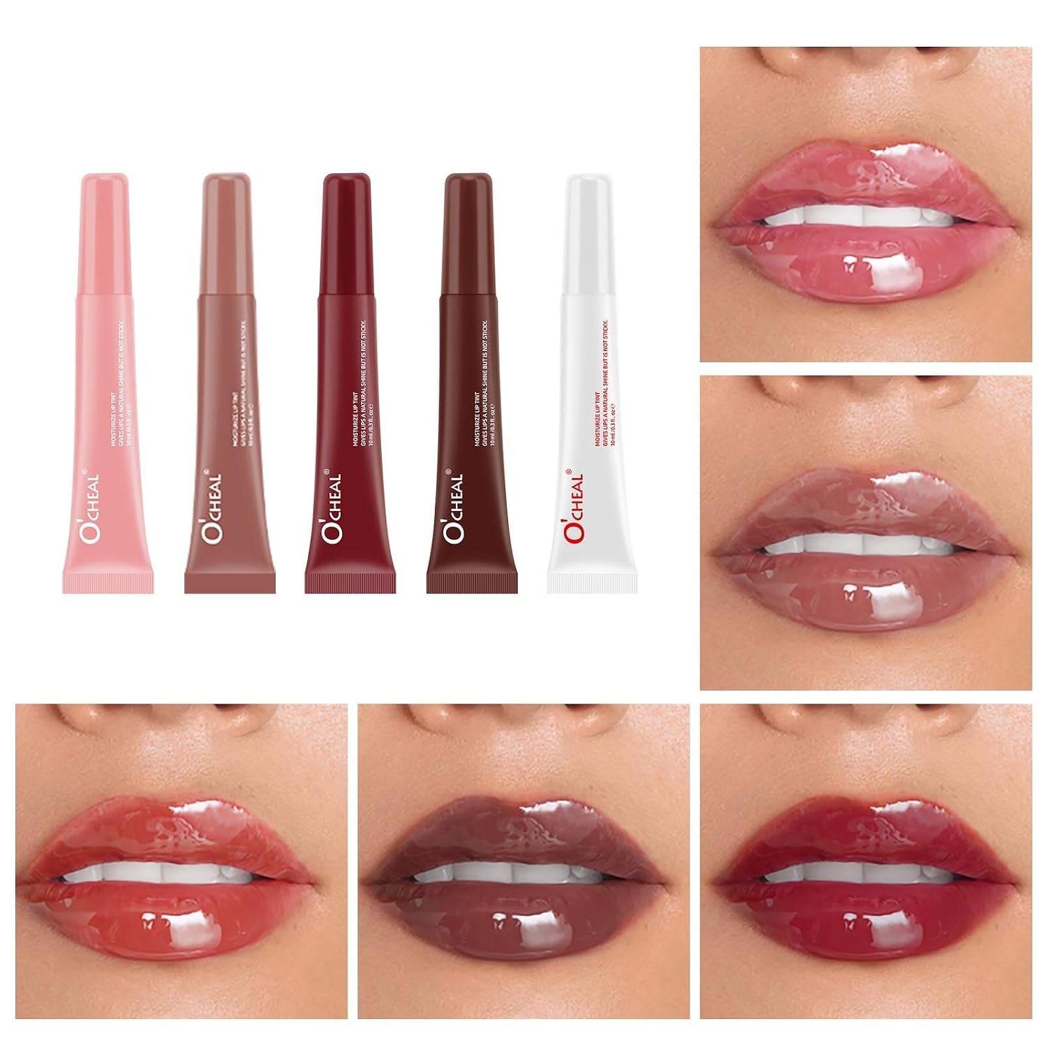 5Pcs Peptide Hydrating Lip Gloss Set,Lip Plumping Glossy Lip Balm,Instant Shine Natural Jelly Lip Gloss for Women