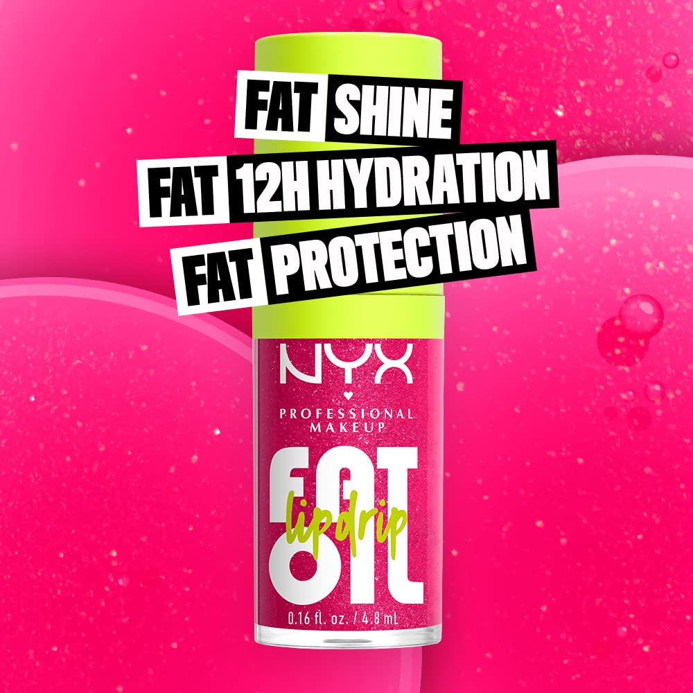 NYX PROFESSIONAL MAKEUP Fat Oil Lip Drip, Moisturizing Lip Oil Gloss, Vegan Tinted Formula, up to 12 HR Hydration - Supermodel (Shimmering Magenta) | with Squalane, High Shine Tinted Gloss, 12Hr Hydrating Lip Treatment, Non-Sticky, Vegan Formula