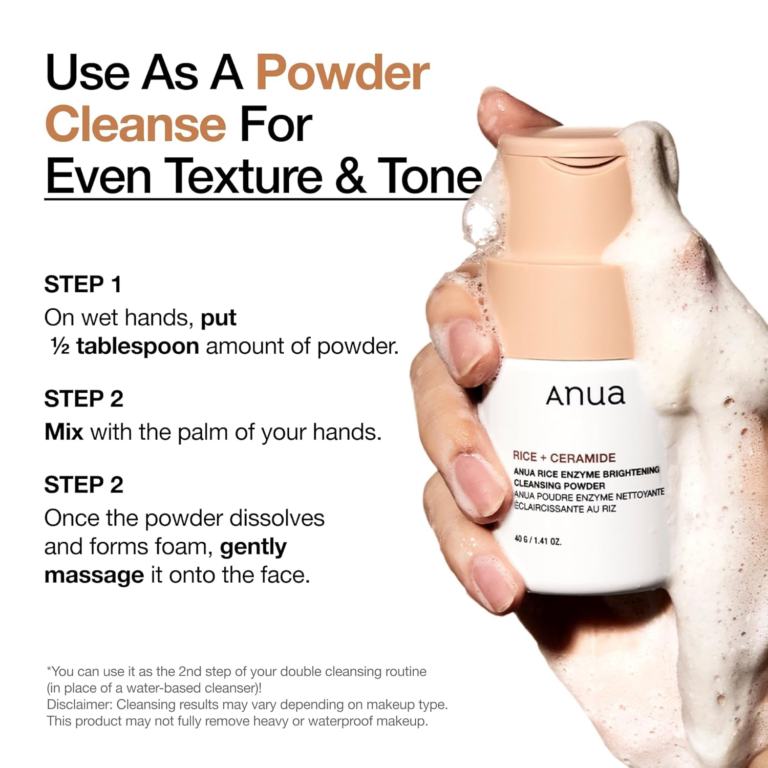 Rice Enzyme Brightening Cleansing Powder, Exfoliating Powder-To-Foam Cleanser, Smooth Texture & Clarity, Hydrating & Gentle Formula, Korean Skincare,1.41 Fl.Oz | Exfoliating Powder-To-Foam Cleanser, Smooth Texture & Clarity, Hydrating & Gentle Formula, Korean Skincare