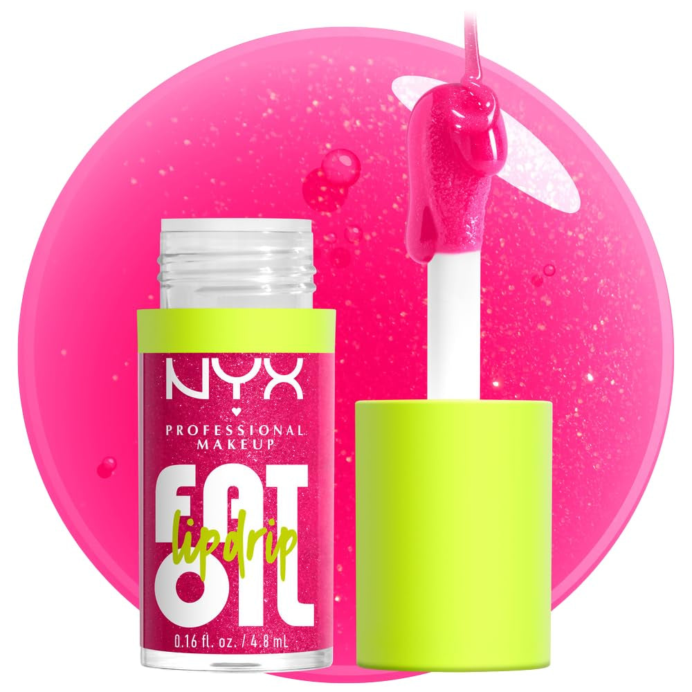 NYX PROFESSIONAL MAKEUP Fat Oil Lip Drip, Moisturizing Lip Oil Gloss, Vegan Tinted Formula, up to 12 HR Hydration - Supermodel (Shimmering Magenta) | with Squalane, High Shine Tinted Gloss, 12Hr Hydrating Lip Treatment, Non-Sticky, Vegan Formula